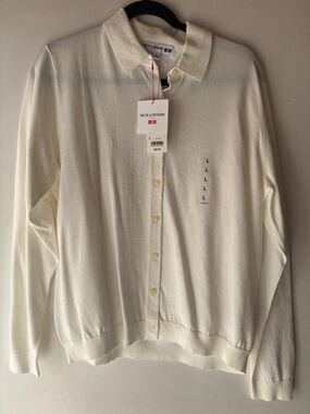 NWT Ines de la Fressange x UNIQLO Ivory Button-Up Cardigan sz L